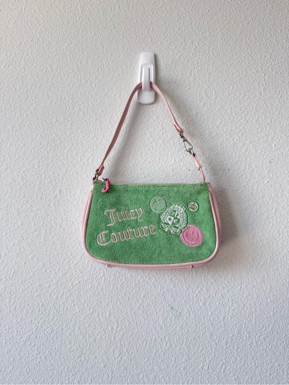 Juicy Couture Green Suede Mini Bag with Pink Trim